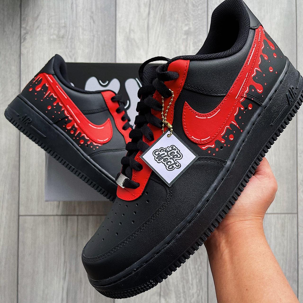 Red Drip Custom Air Force 1s These are made to - Depop