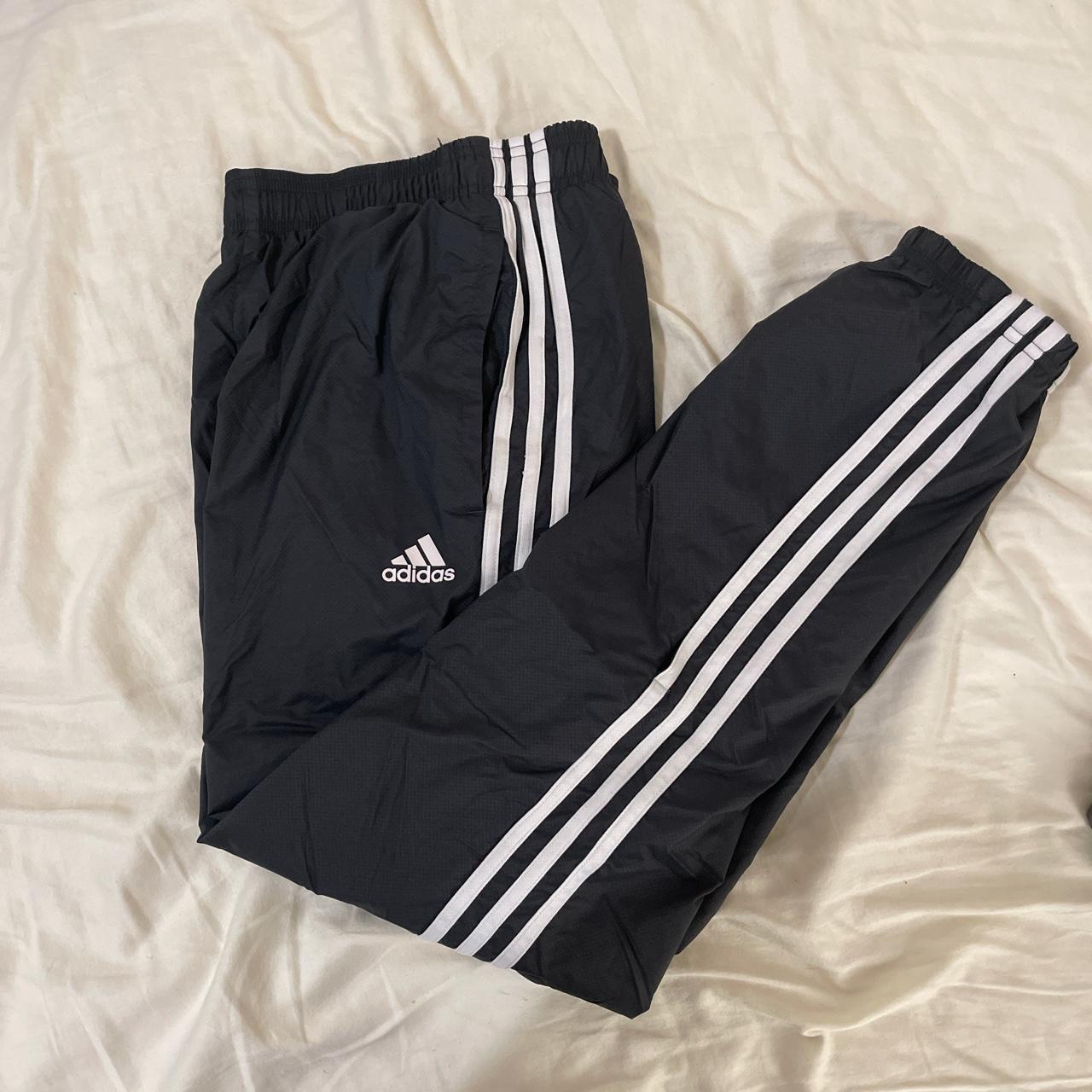 adidas dark grey track pants cuffed ends at bottom... - Depop