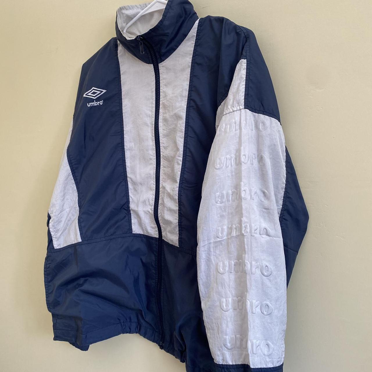 Vintage Umbro Soccer Windbreaker Sz M Navy blue and... - Depop