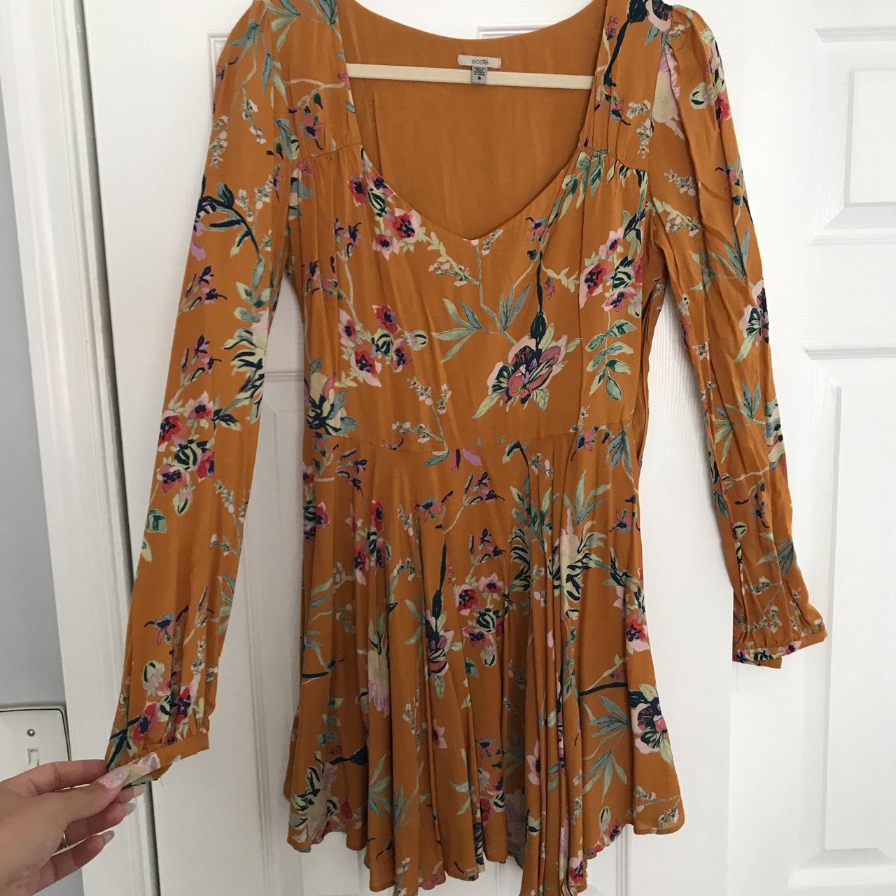 Women's Yellow and Tan Dress Depop