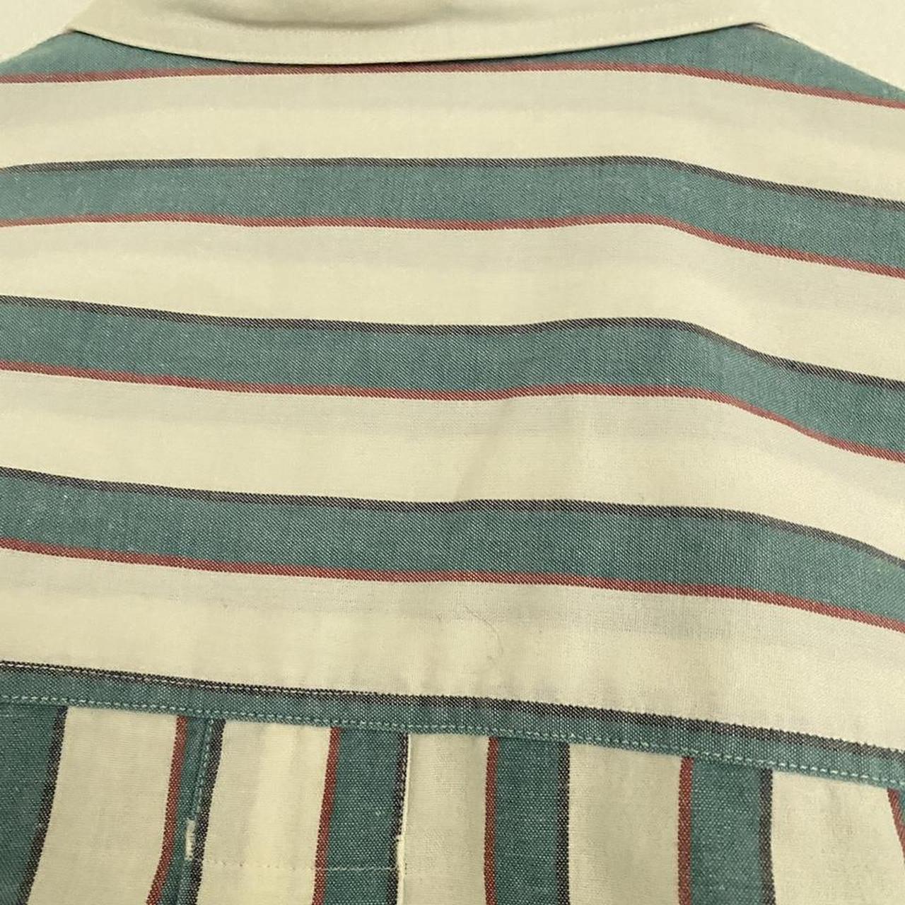 Vintage 1990s white and green pinstriped Eddie Bauer... - Depop