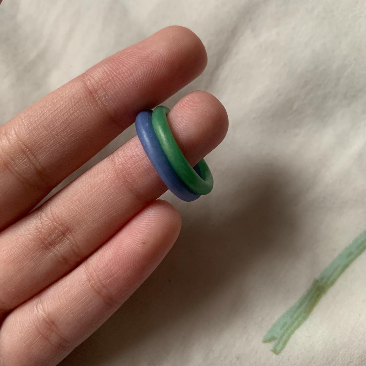 blue and green layered ring 16mm diameter size... - Depop