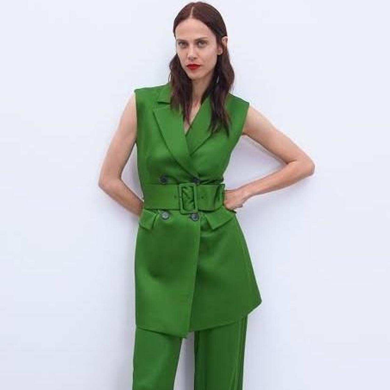 Green Pant Suit Set. Pants are a silky material and... Depop