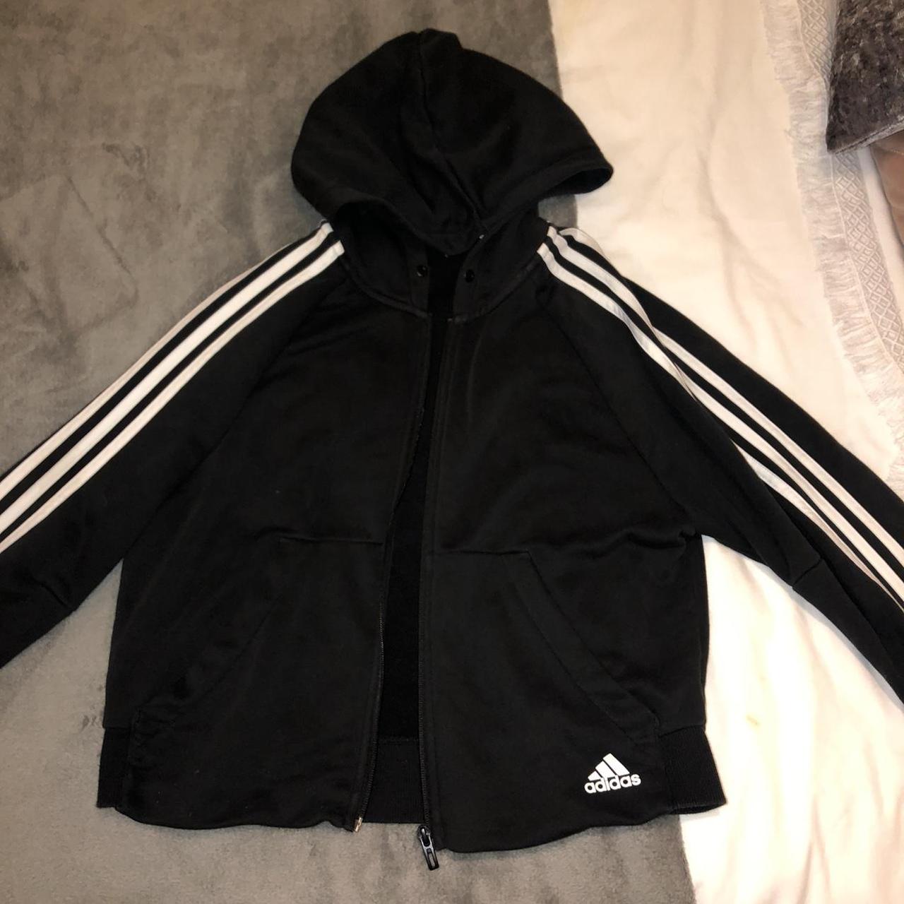 Black and white zip up hoodie from Adidas - UK size... - Depop