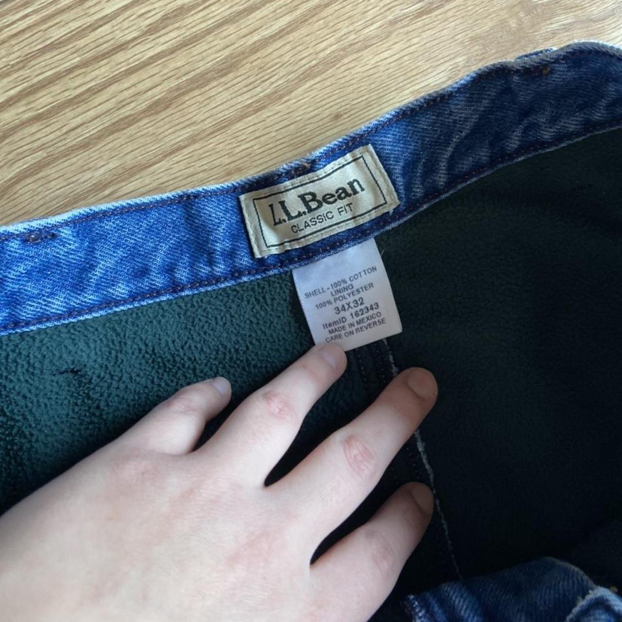 L.L. Beans Classic Fit green fleece lined jeans -... - Depop