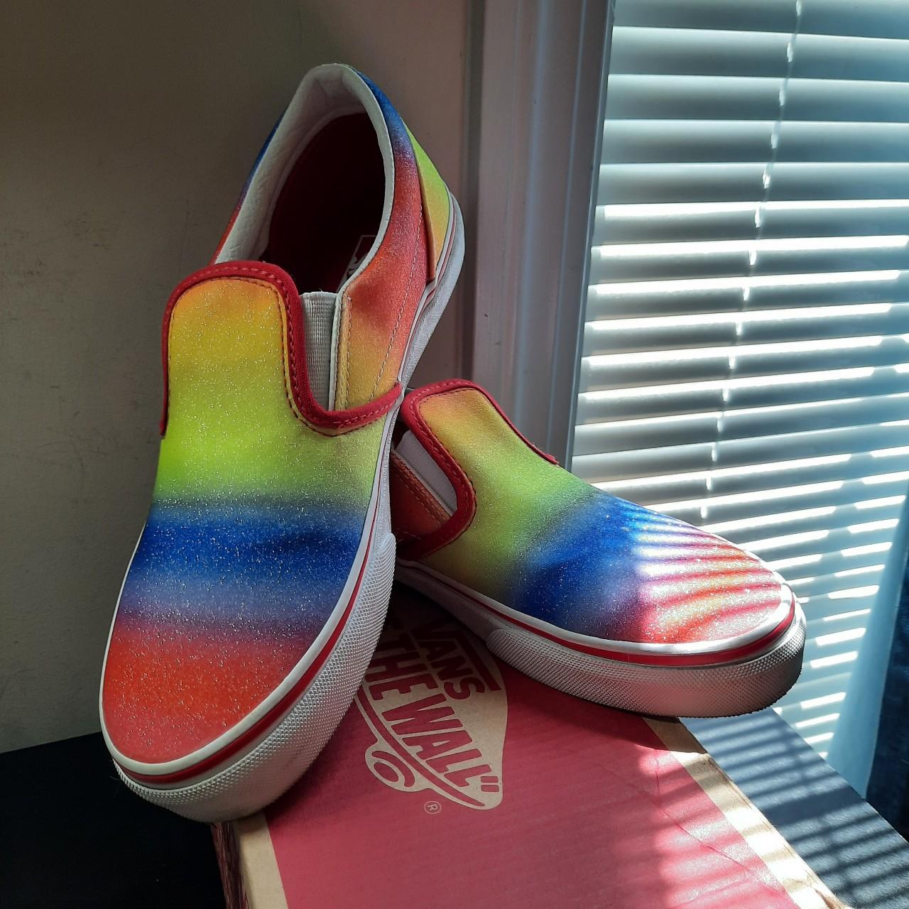 Rainbow glitter slip on vans Size youth 5.5