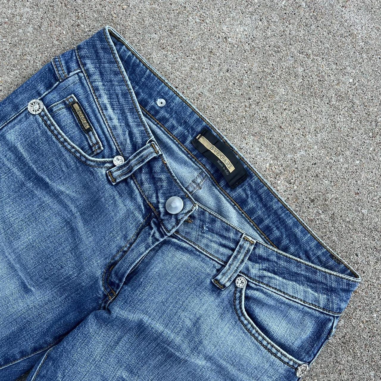 BVLGARI designer bejeweled stretchy bootcut jeans... - Depop