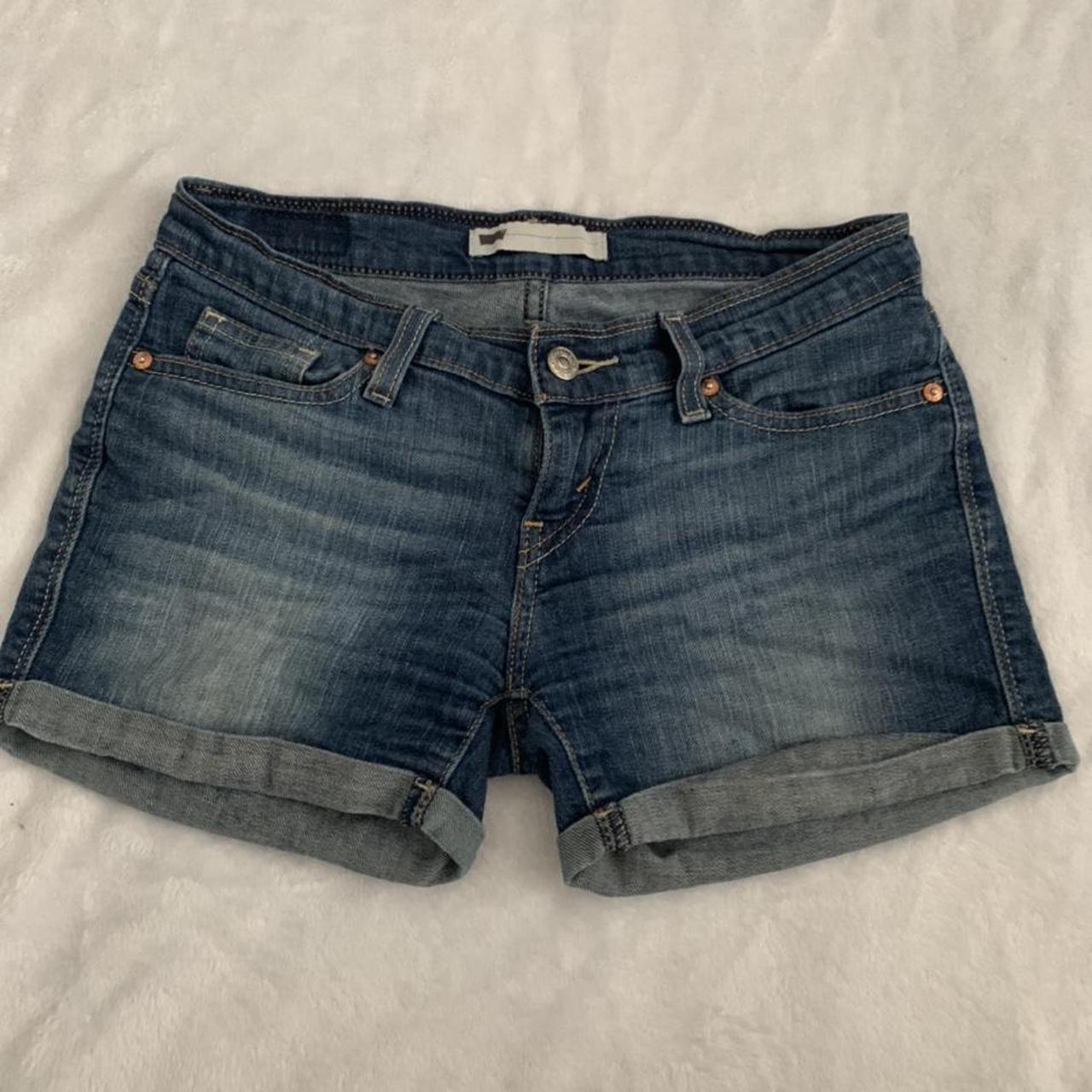 Dark wash low rise denim Levi shorts size 26 super... - Depop