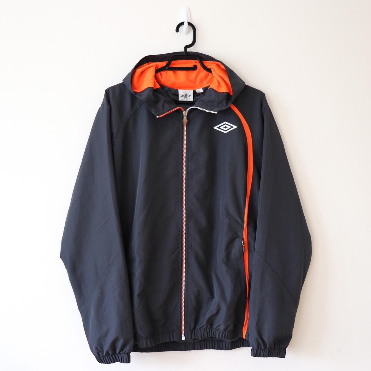 Grey Umbro Windbreaker Jacket with Orange Detailing... Depop