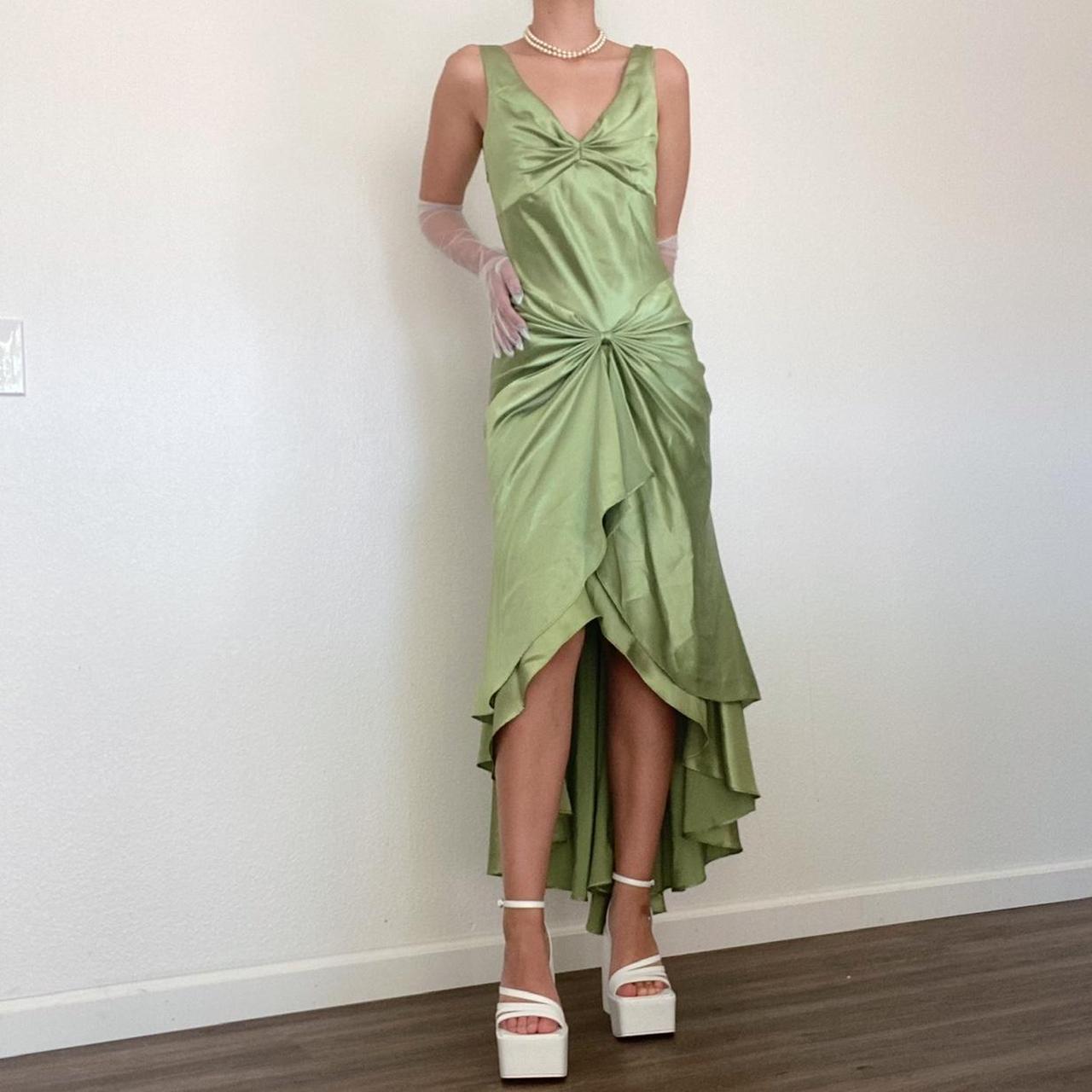 Y2K green prom dress asymmetrical Vintage prom dress... Depop