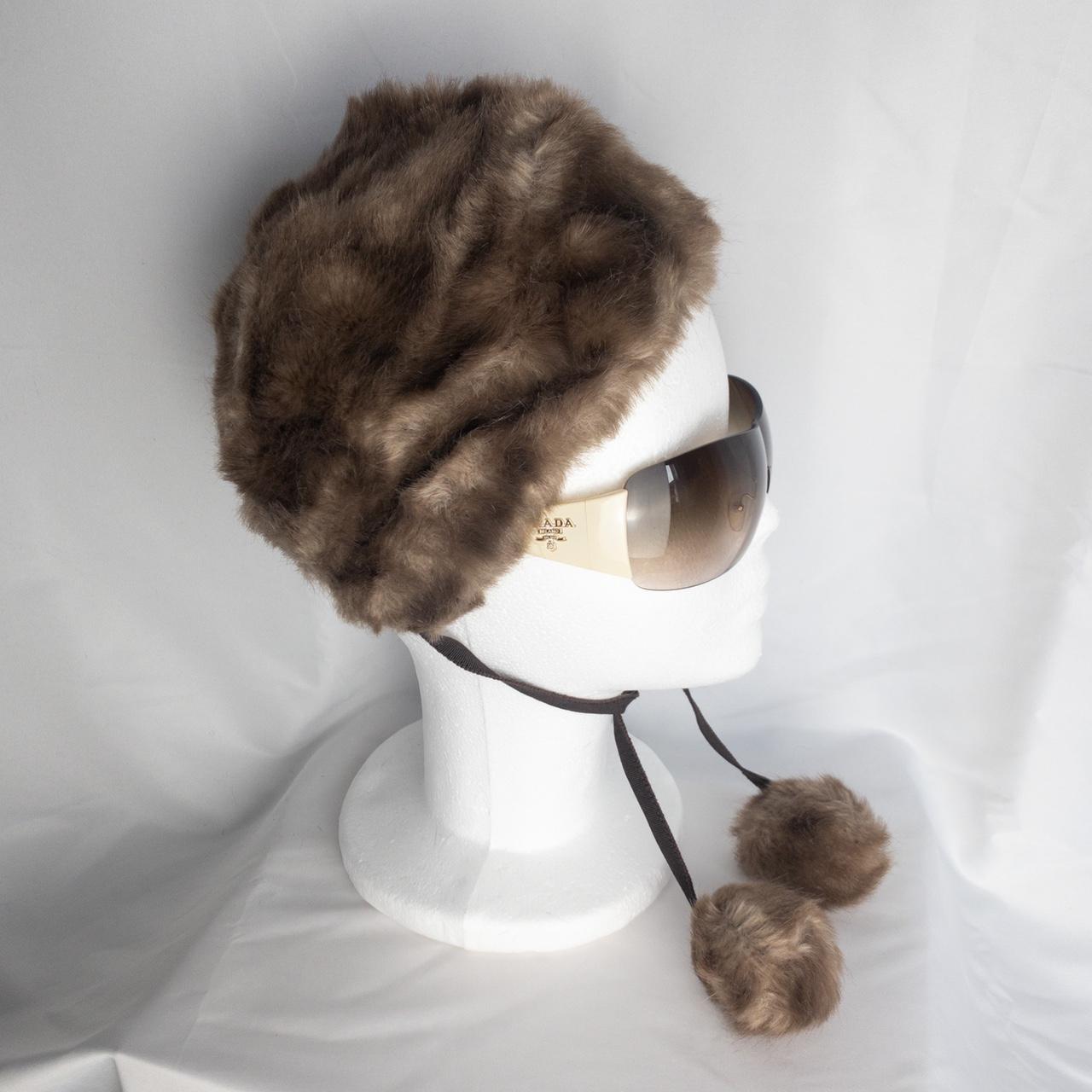 CUTEST little vintage fur hat with little pompoms... Depop