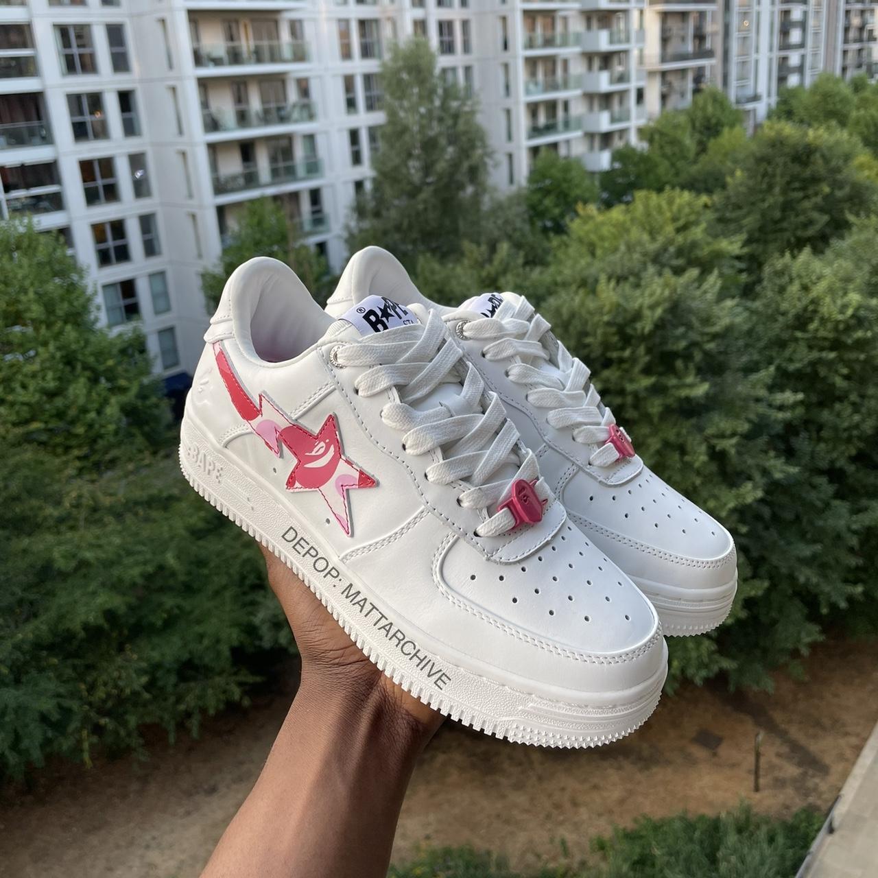 A bathing ape bape sta White and pink Leather Uk4.5... - Depop