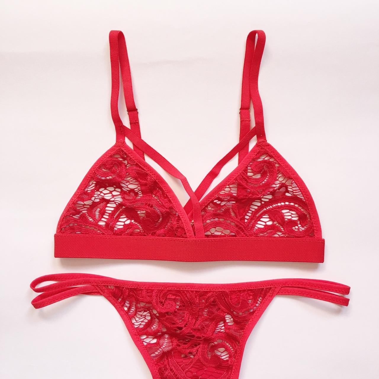 Handmade double strap red lace bra 🎈classic elastic... Depop