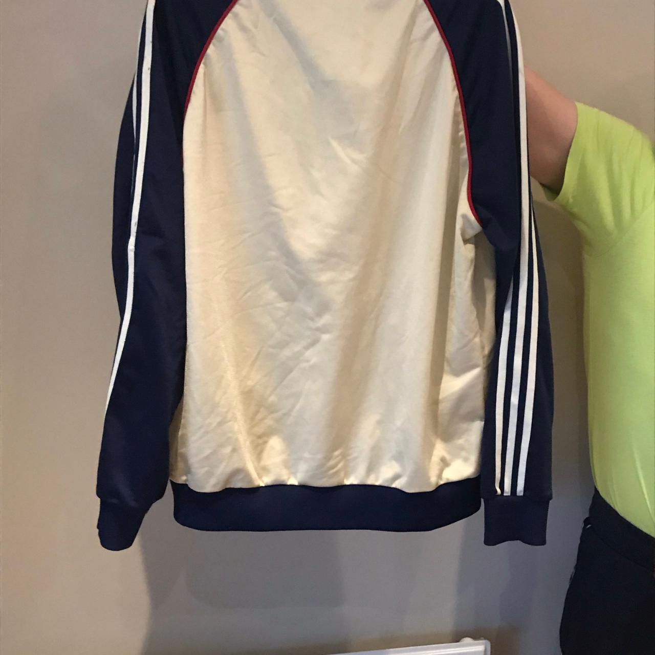 Gold, navy blue and red adidas track jacket with... - Depop