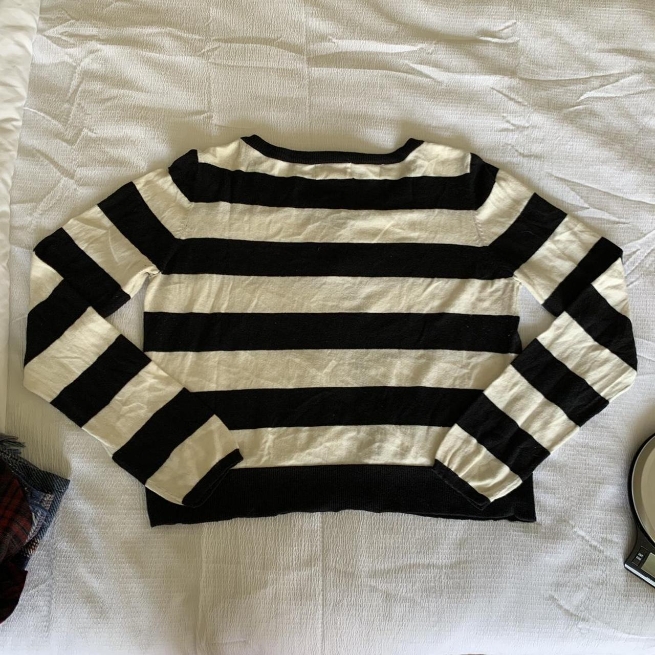 black and white striped button up cardigan light... - Depop