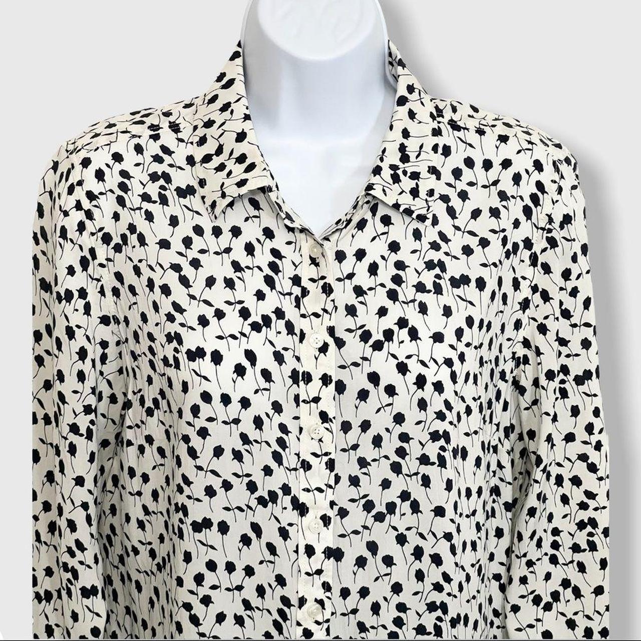 Talbots Women's Cream and Black Blouse Depop