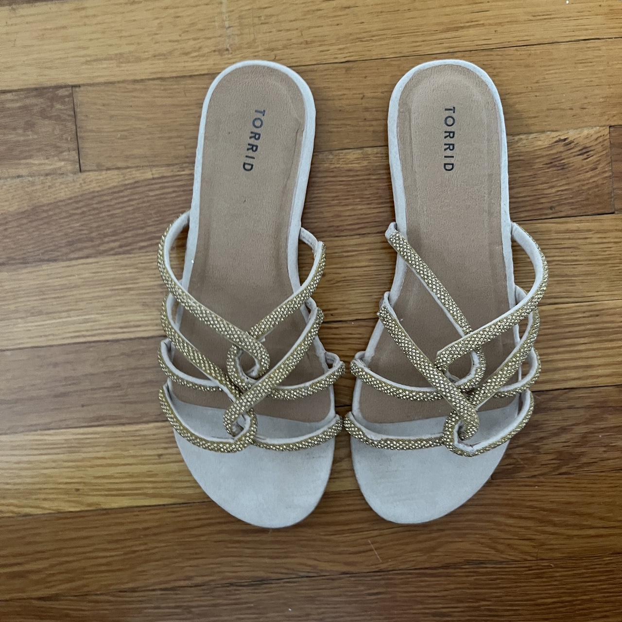 gold straps flat sandals - Depop