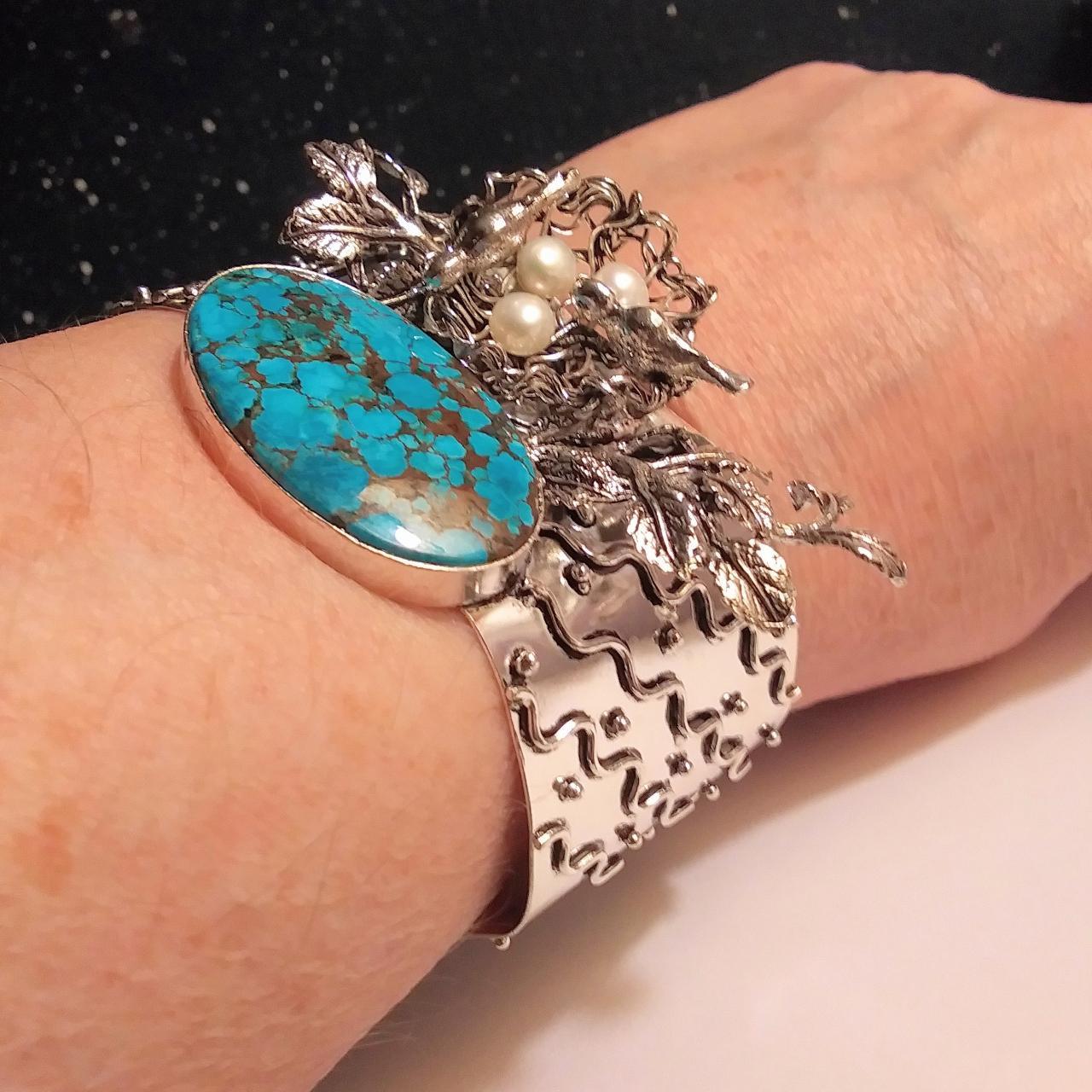 Stunning 925 store Sterling Silver Turquoise Cuff Bracelet