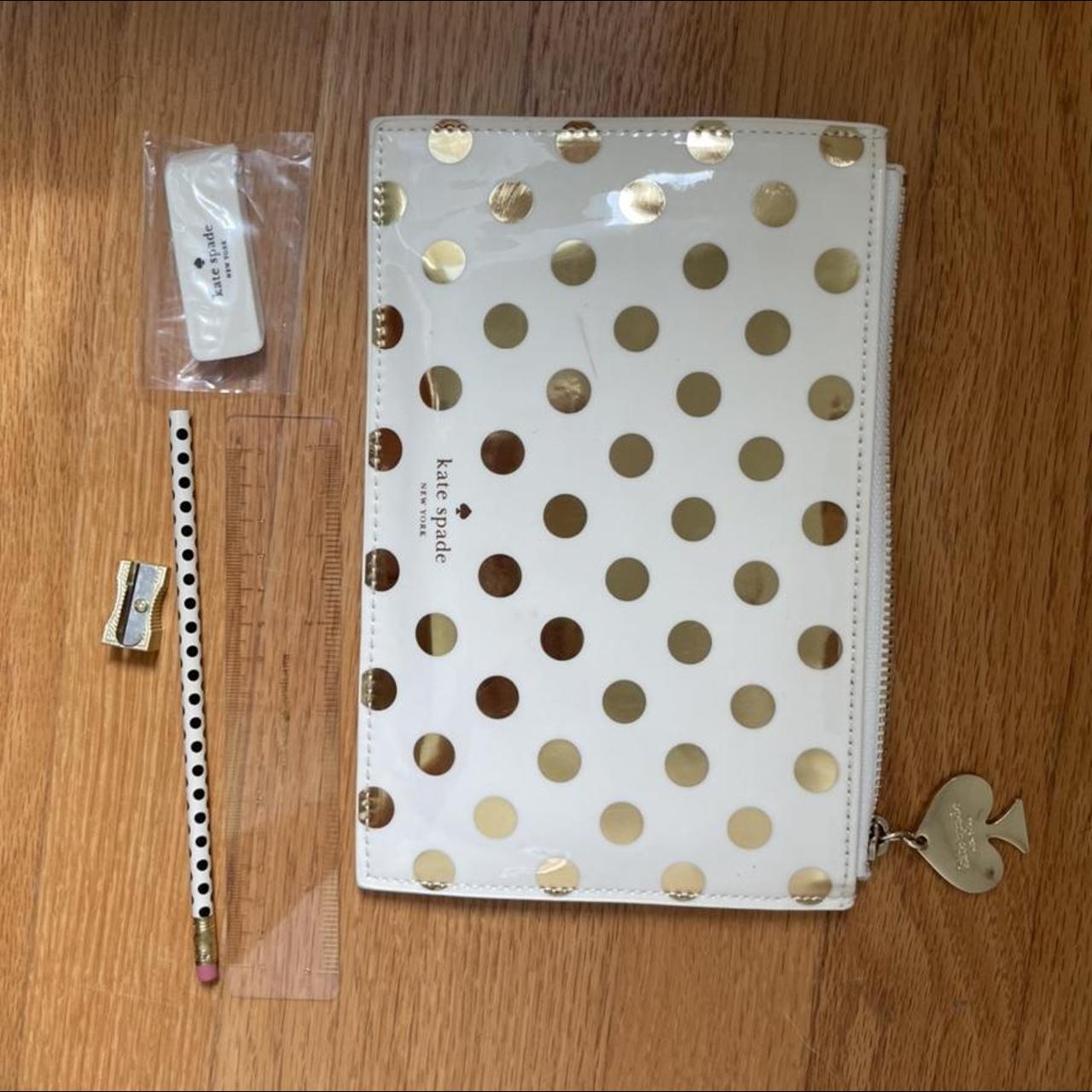 Kate Spade Gold and Cream Polka Dots Pencil Case... | Depop, image size:1280x1280