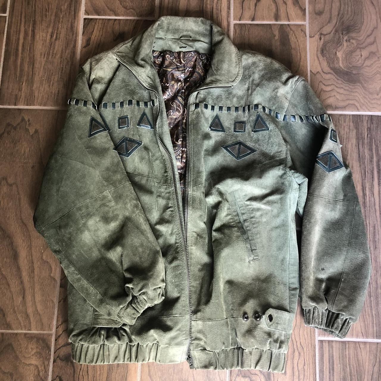 Vintage pig skin leather green bomber jacket. Inside...