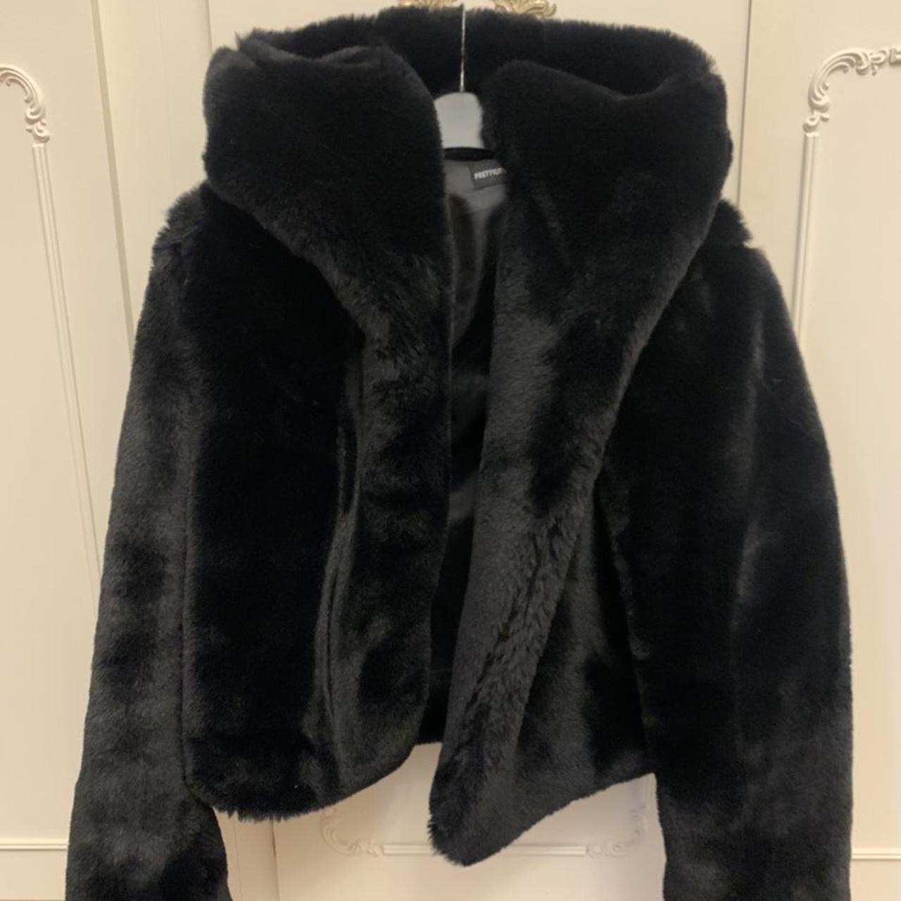 PrettyLittleThing black faux fur coat. XS. Has a... Depop