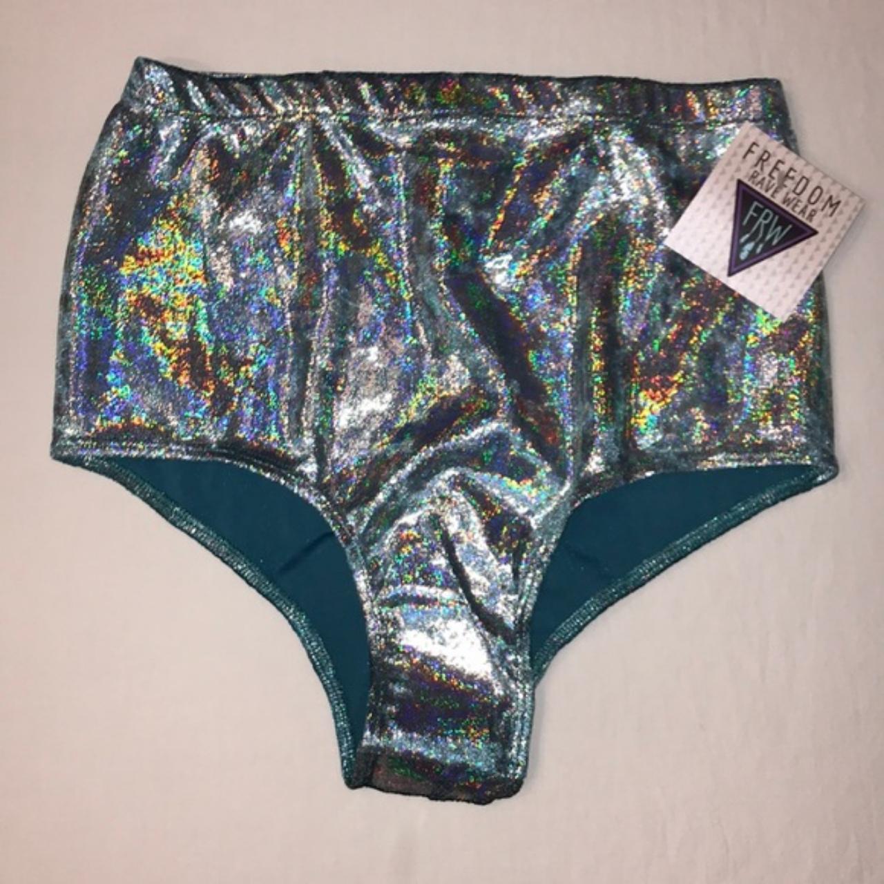 Dolls Kill Men's Blue and Silver Swimbriefsshorts Depop