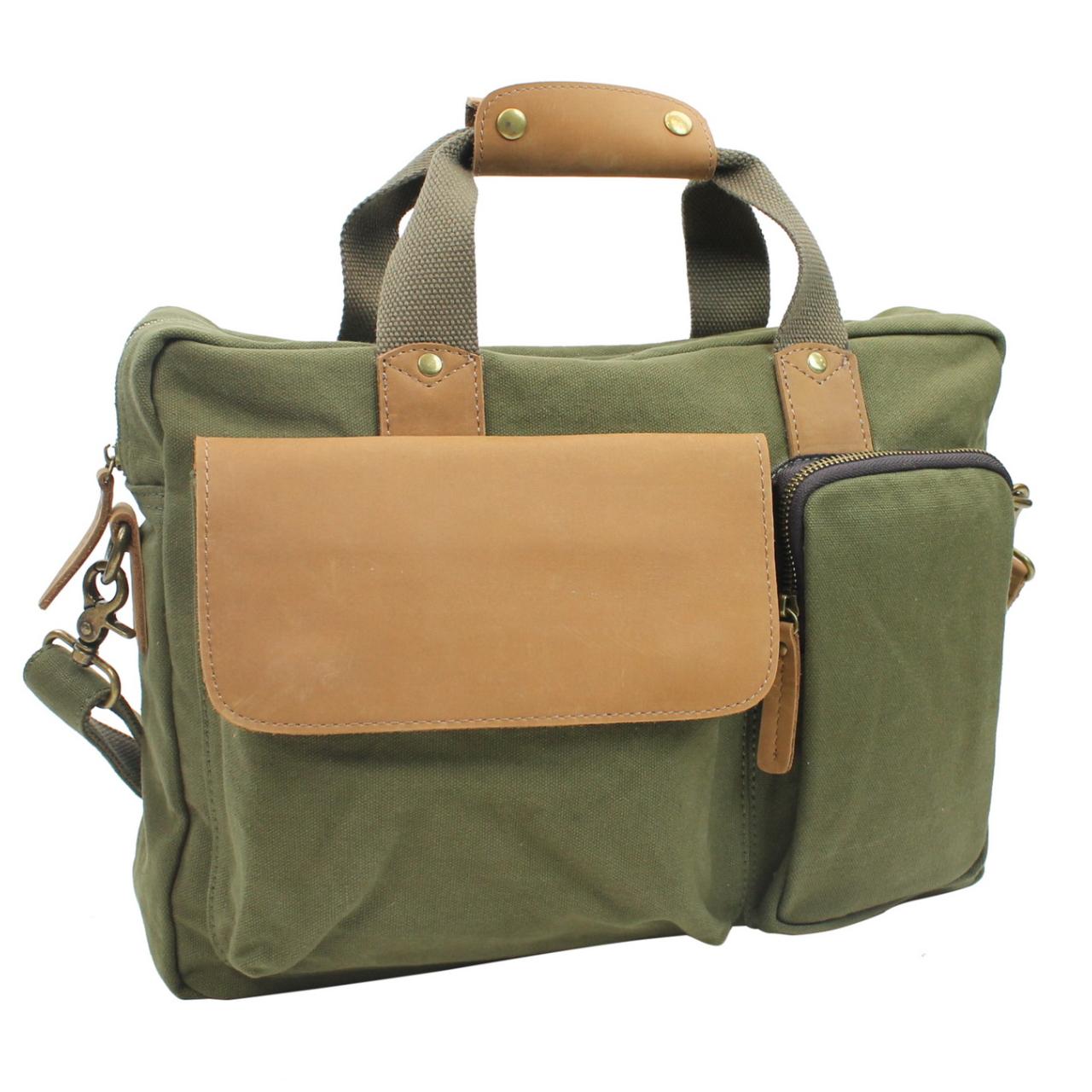 Vagarant 15 in. Casual Style Canvas Laptop Messenger Bag with 15 in. Laptop Compartment. Green