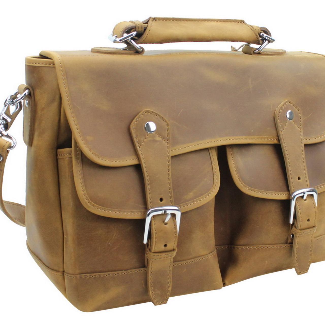 Spacious Cowhide Leather Messenger Bag... Depop