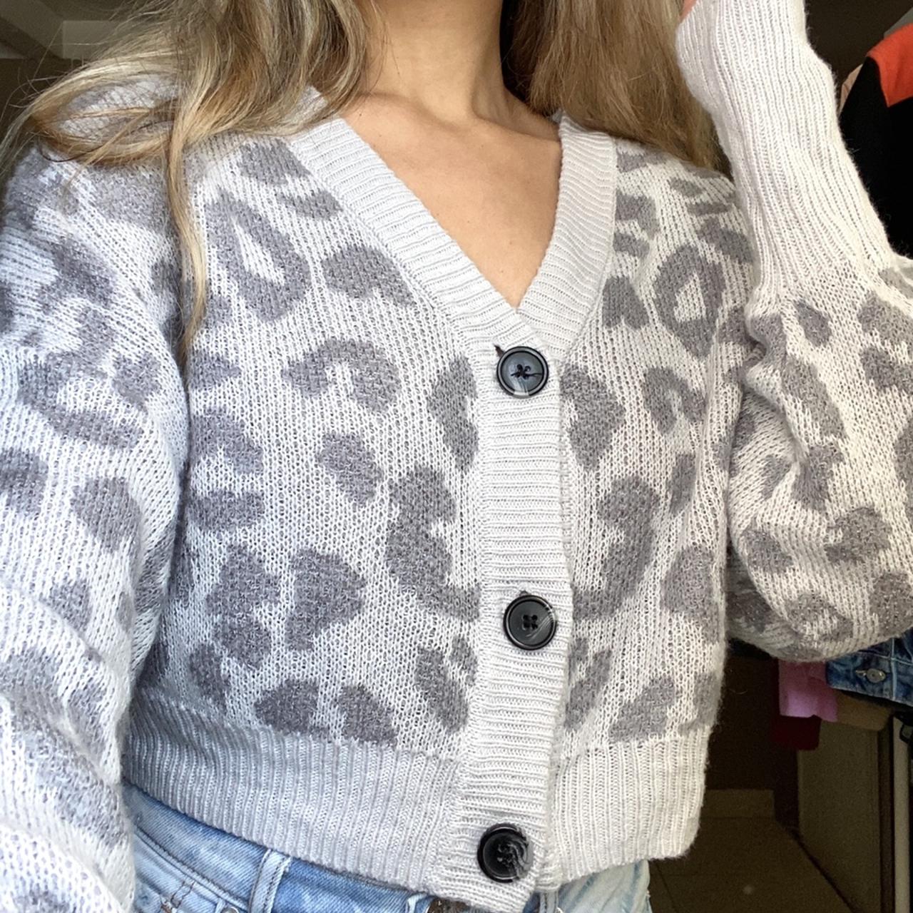 gray leopard cardigan