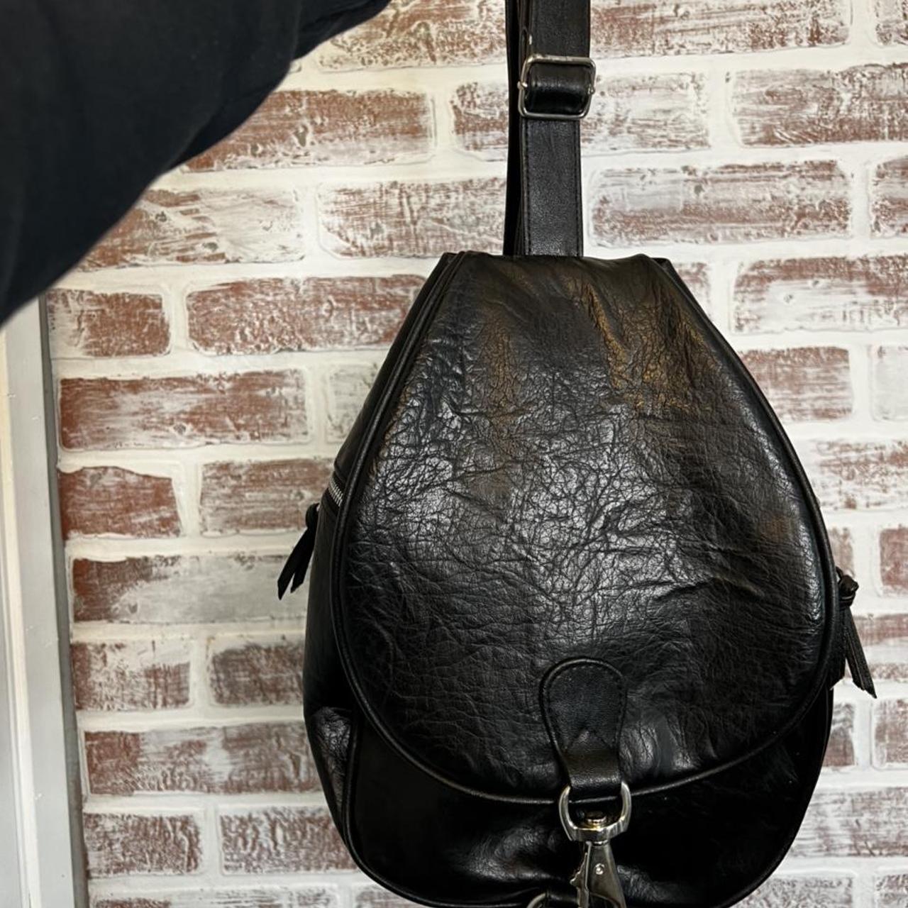 Faux leather one strap tear drop shape backpack... Depop