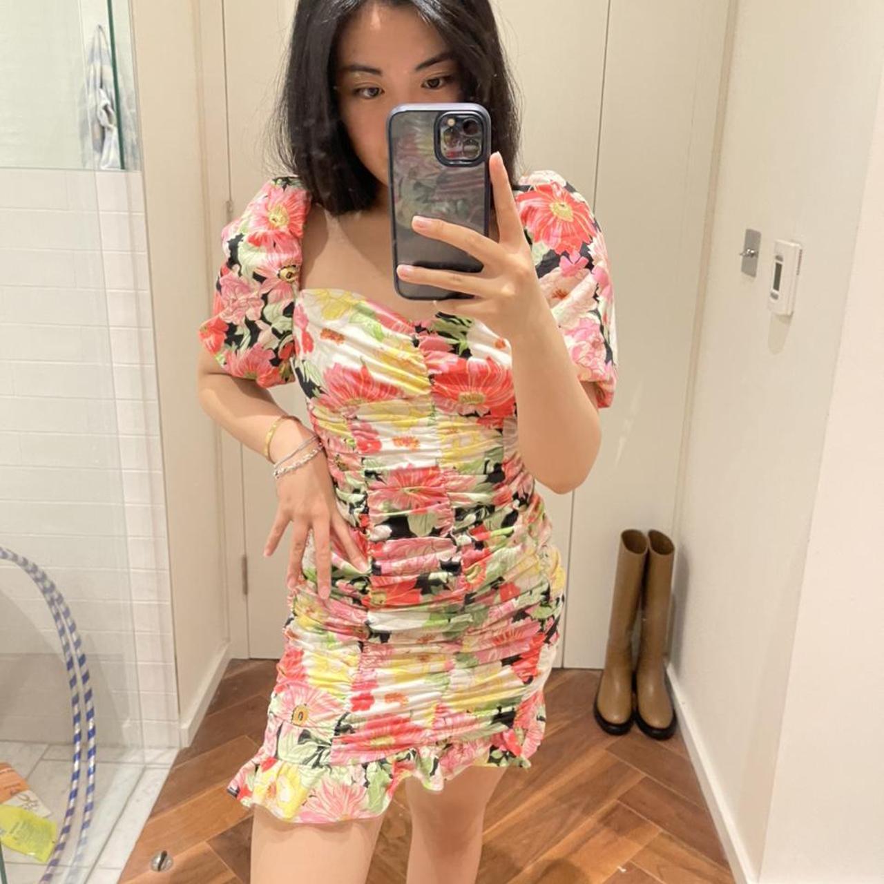 zara ruched floral dress