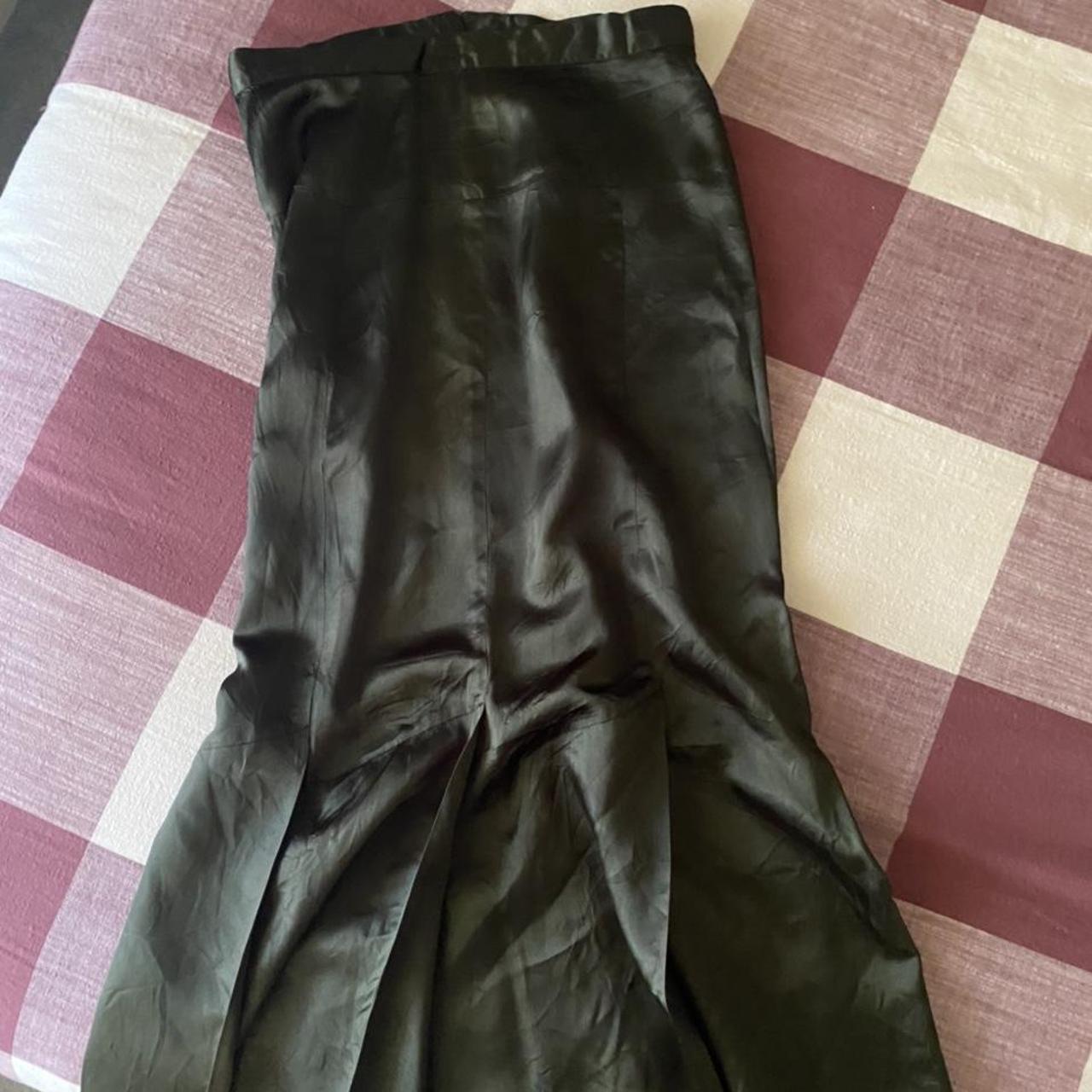 vintage olive green satin skirt 🤍 mid rise-no... - Depop