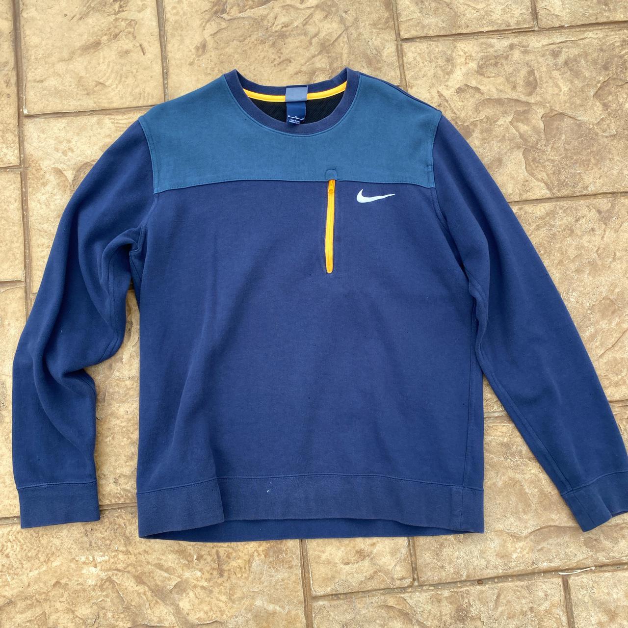 Navy Blue and Yellow Nike sweater with reflective... - Depop
