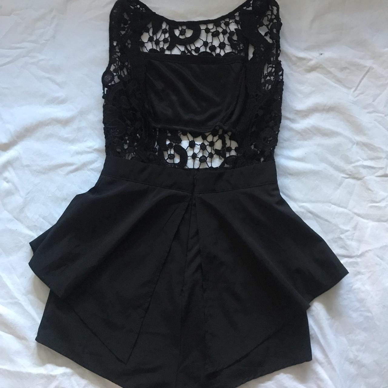 Black lace onepiece. Zip on back. Flowy bottom.... - Depop