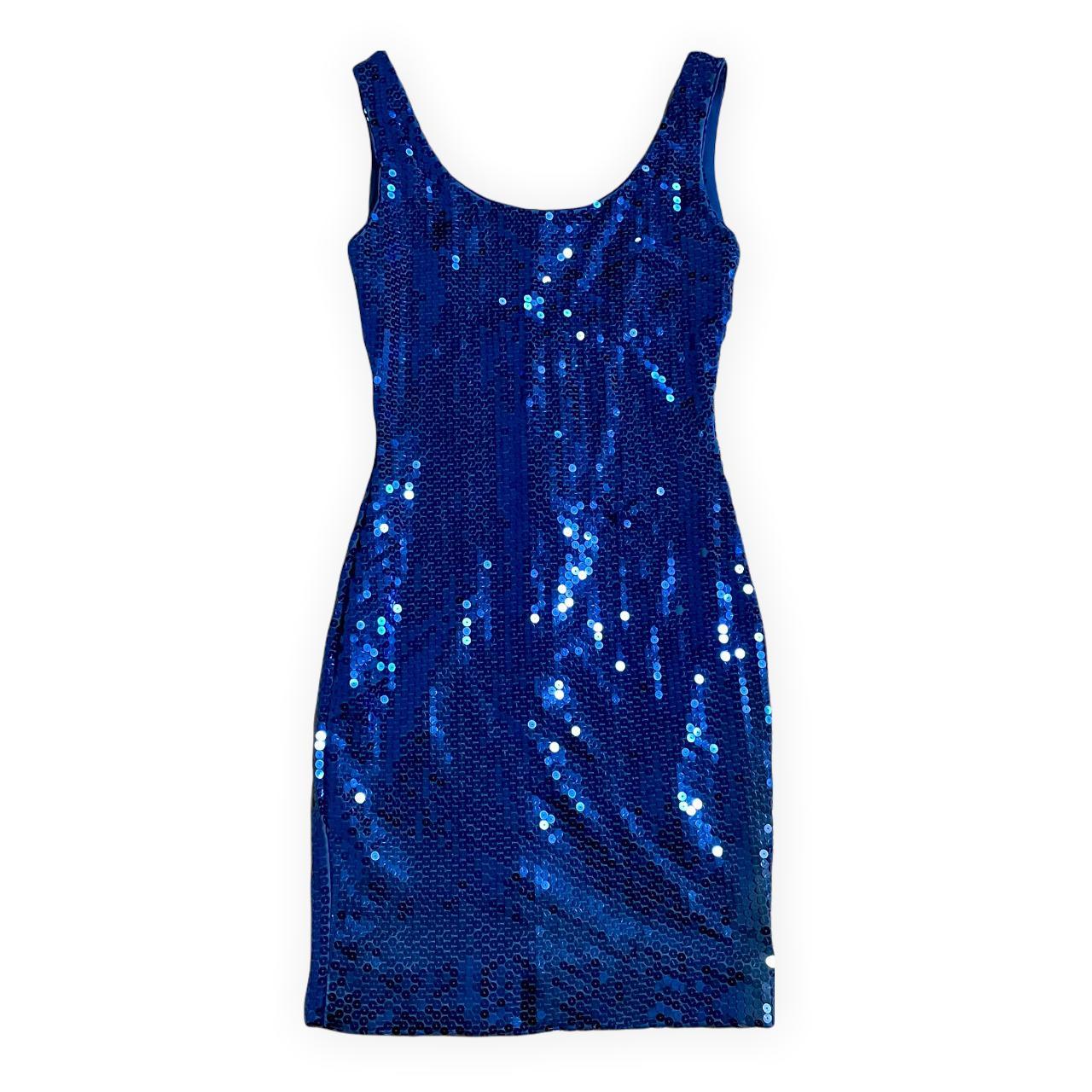 💙 blue sequin 90s prom mini dress From the late... - Depop