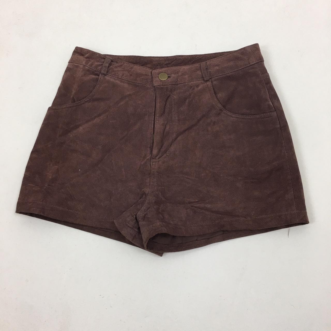 Vintage 1990s Suede Leather High waist Shorts UK... - Depop