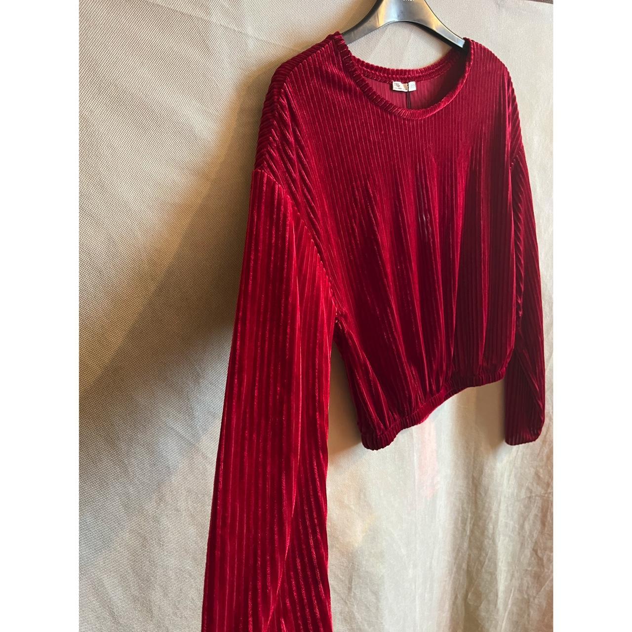 Zara red velvet striped top Zara size S (UK size... Depop