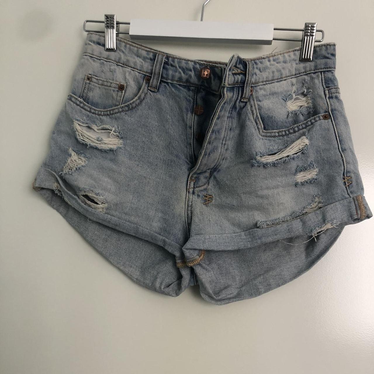 KSUBI distressed denim shorts size 24 100%... - Depop