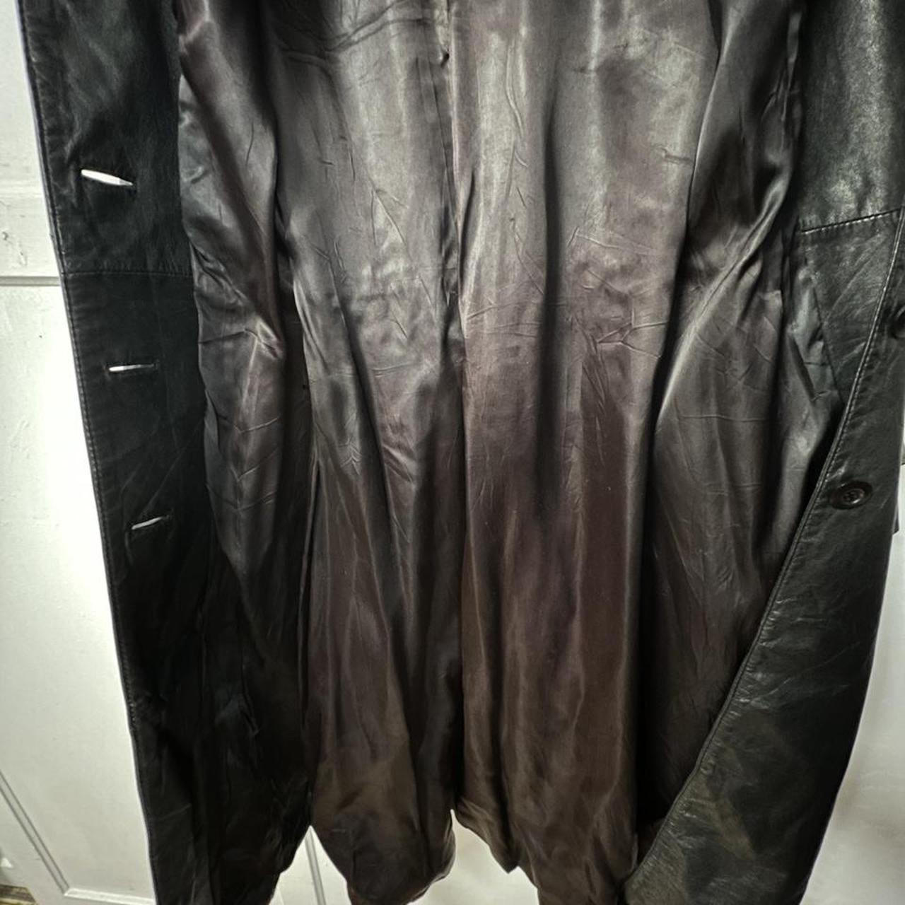 Deep black vintage genuine leather trench coat that... - Depop