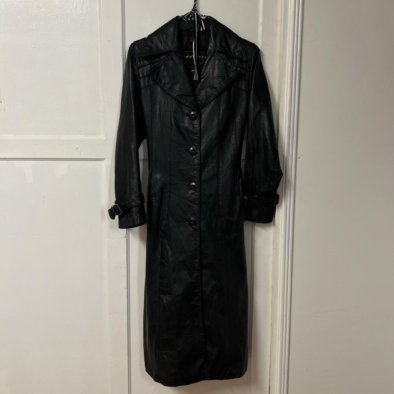 Deep black vintage genuine leather trench coat that... - Depop