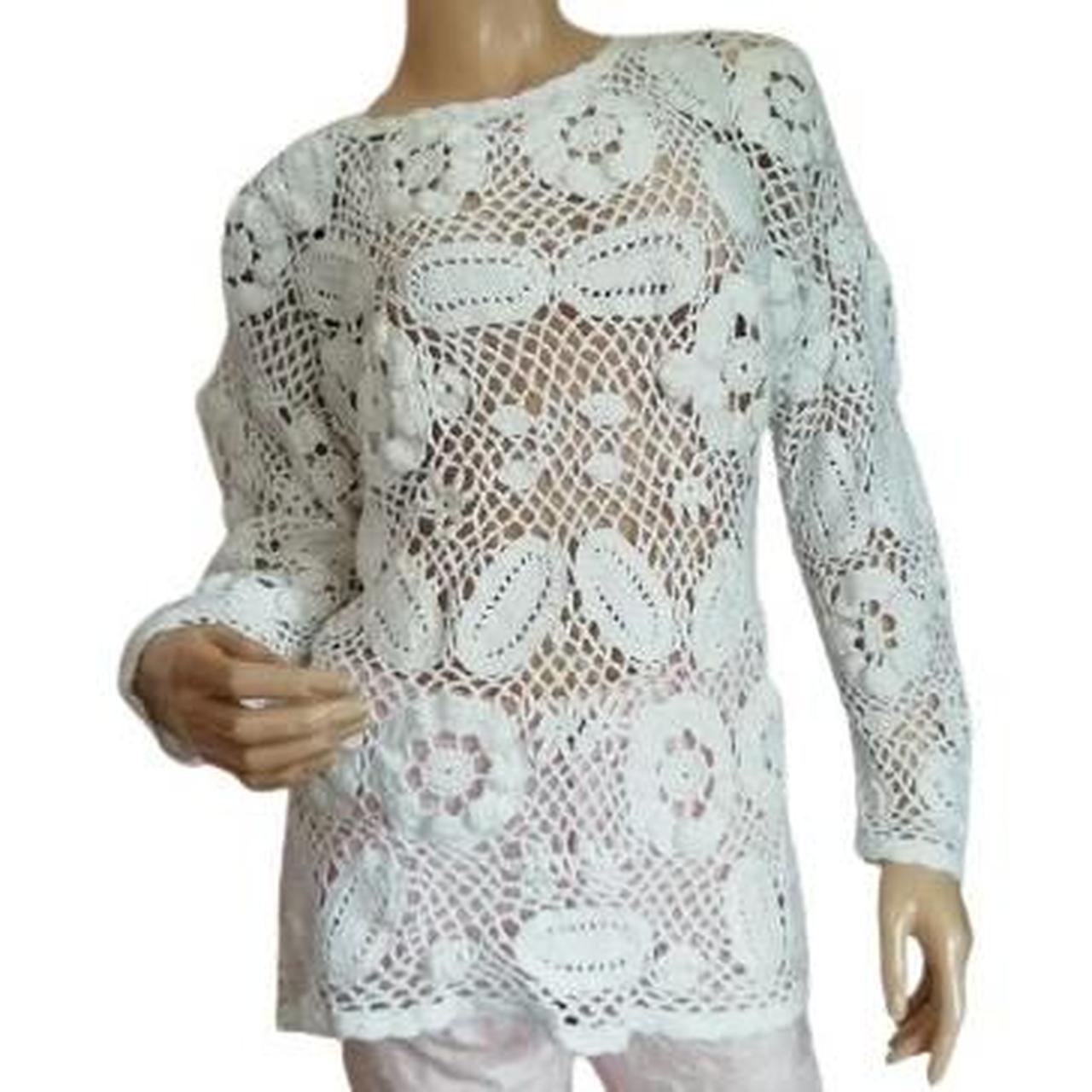 Vintage white crochet jumper fishnet long sleeve top Depop