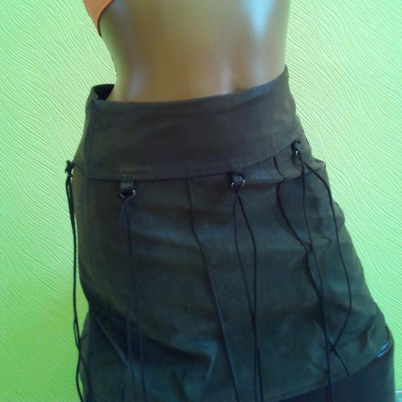Leather skirt brown color sewn from a fabric... Depop