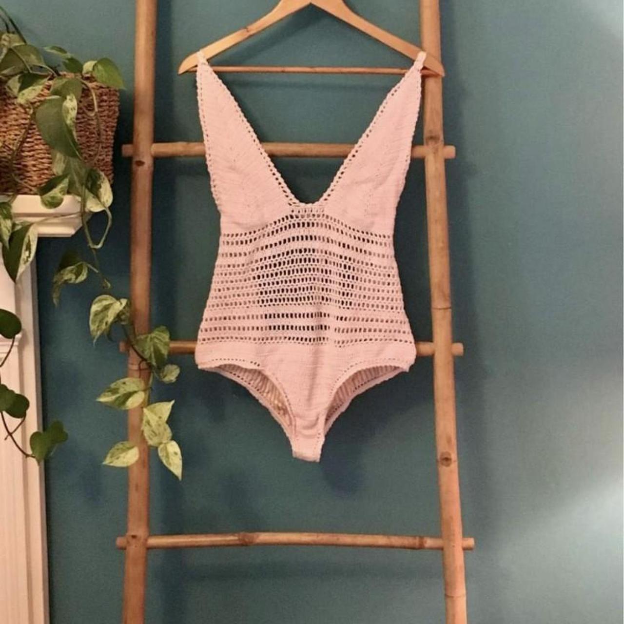 She Made Me Pink Crochet One Piece Swimsuit Depop 