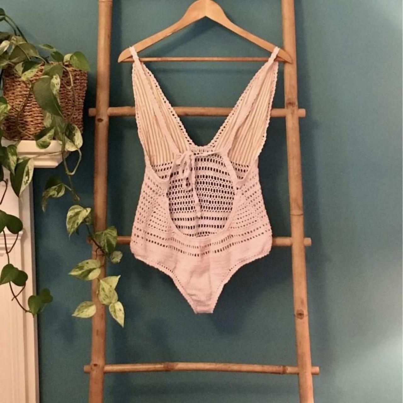 'She made me' pink crochet one piece swimsuit Depop