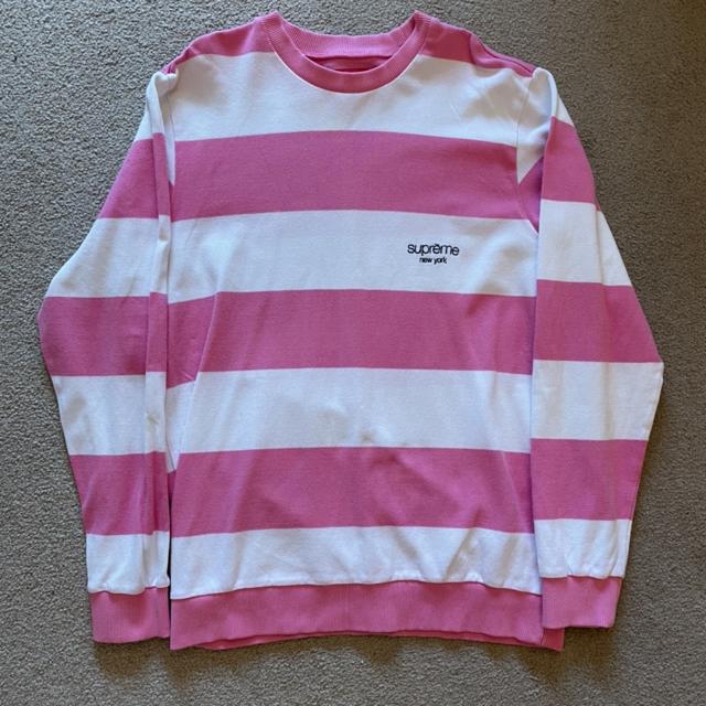 Supreme Pink & White Striped Ribbed Sweatshirt., Size...