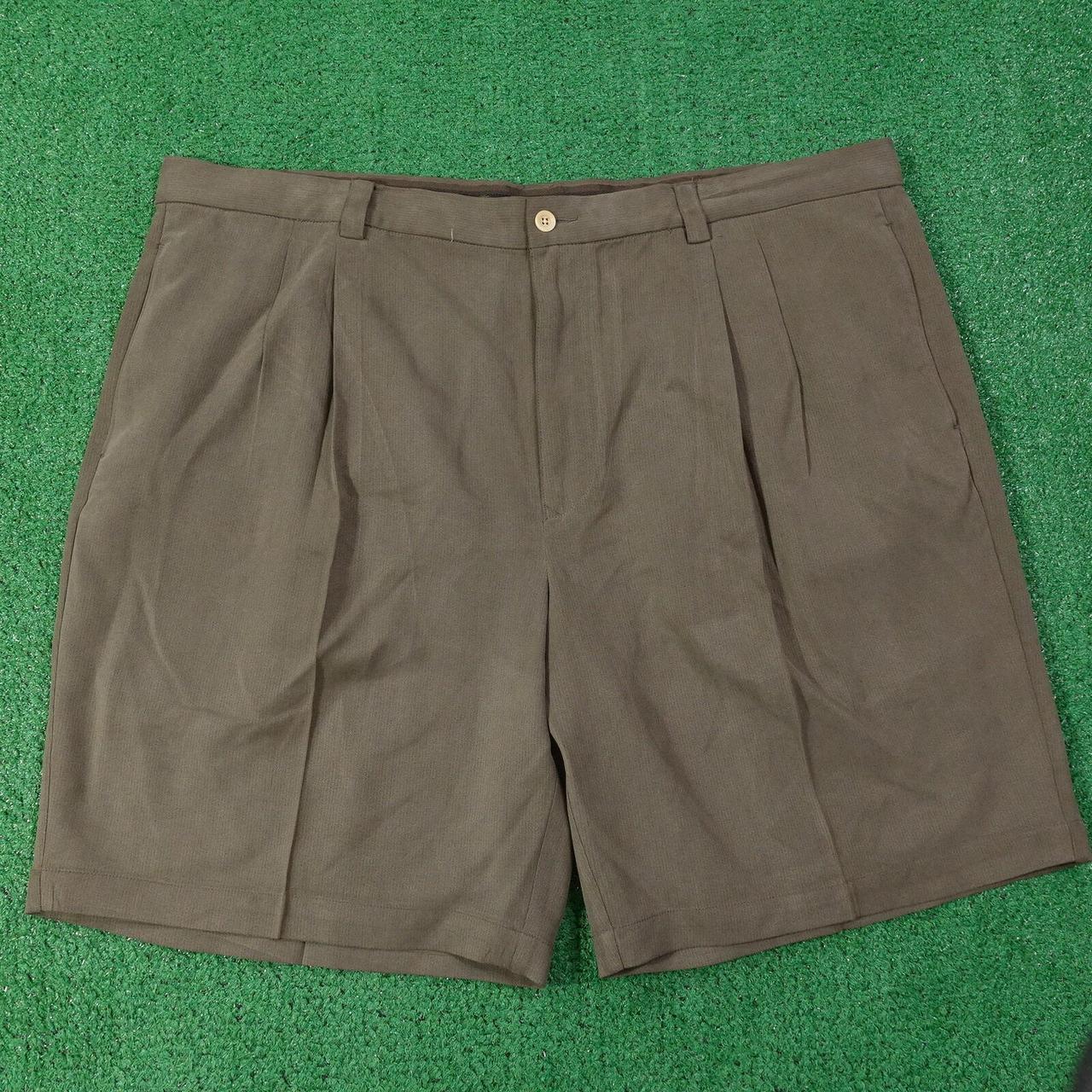 TOMMY BAHAMA 100 SILK PLEATED GREENISH TAN SHORTS... Depop