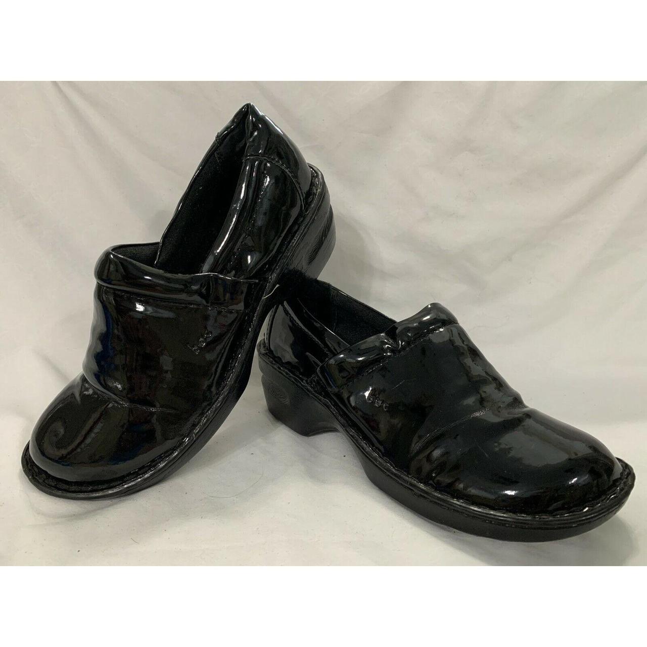 b.o.c. Black Patent Leather Clogs Shoes 