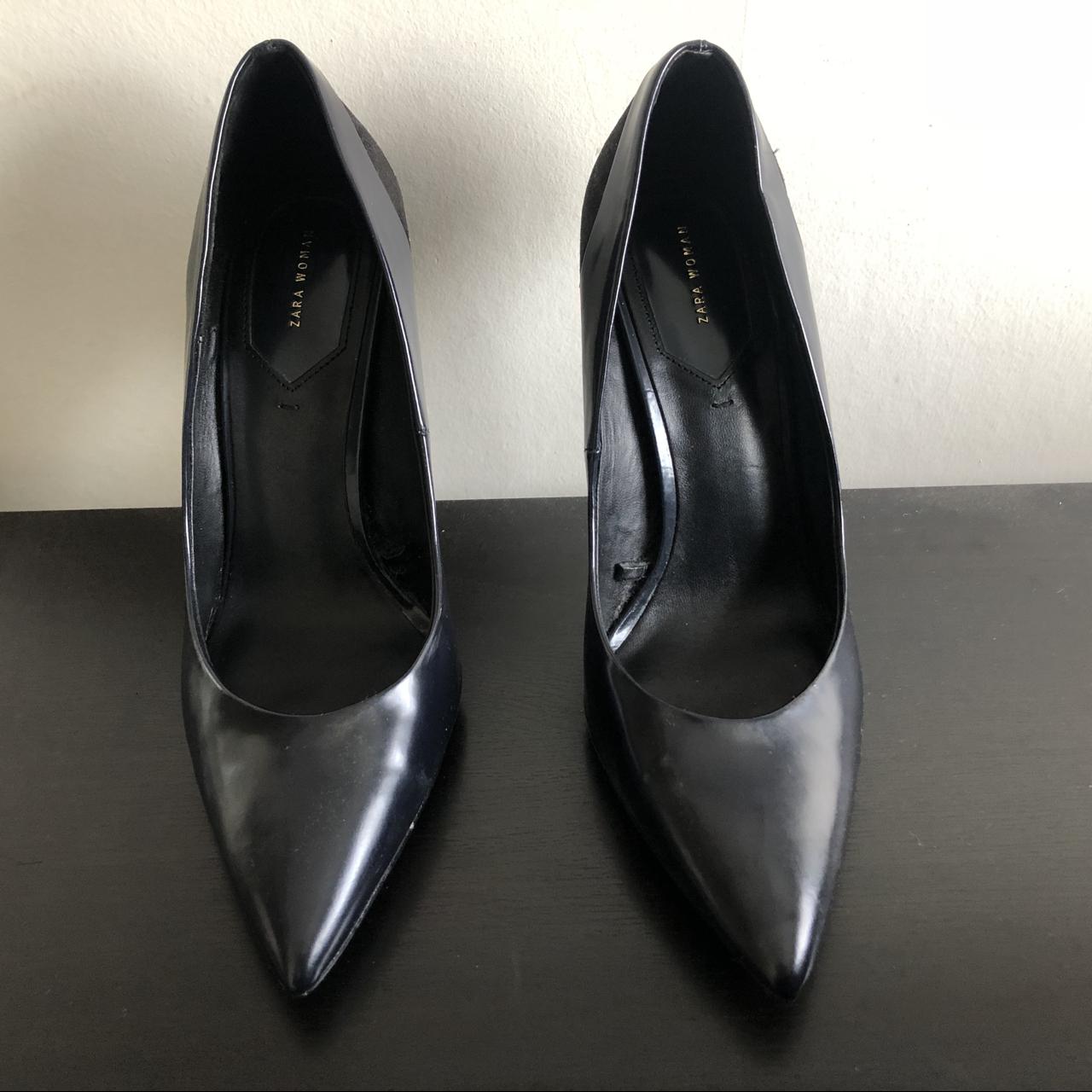 Stunning ZARA Leather Navy and Black leather pointed... - Depop