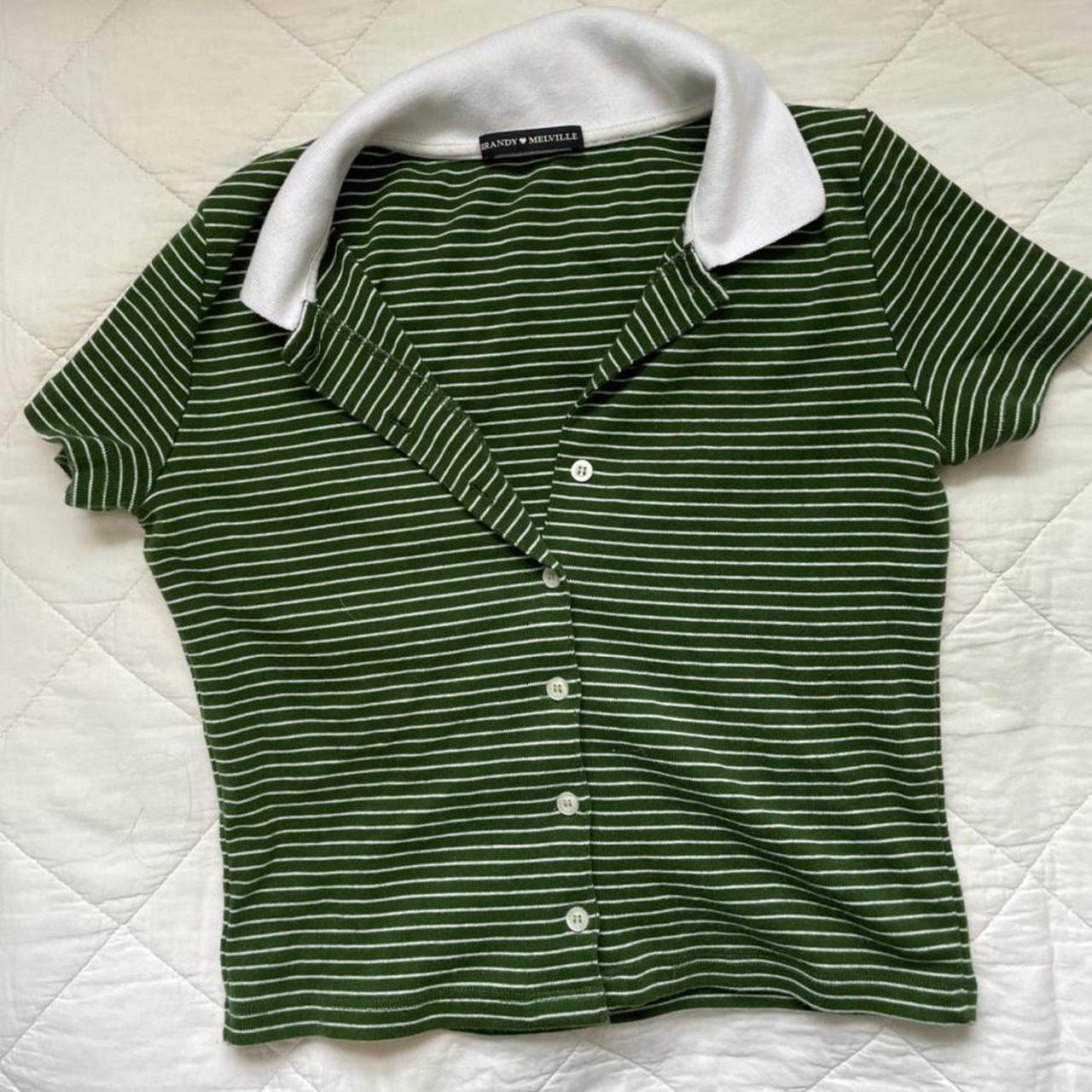 Brandy Melville green stripey preppy top. Fits... Depop