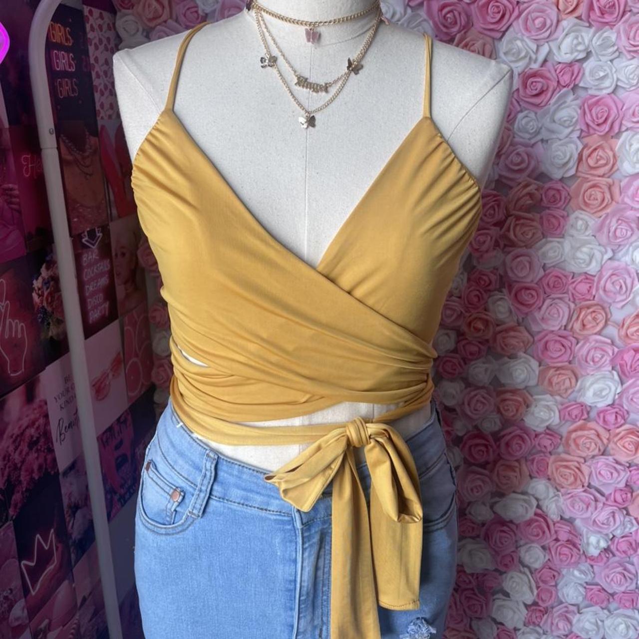 Mustard yellow wrap top Twisted Wrap Top Tie... - Depop